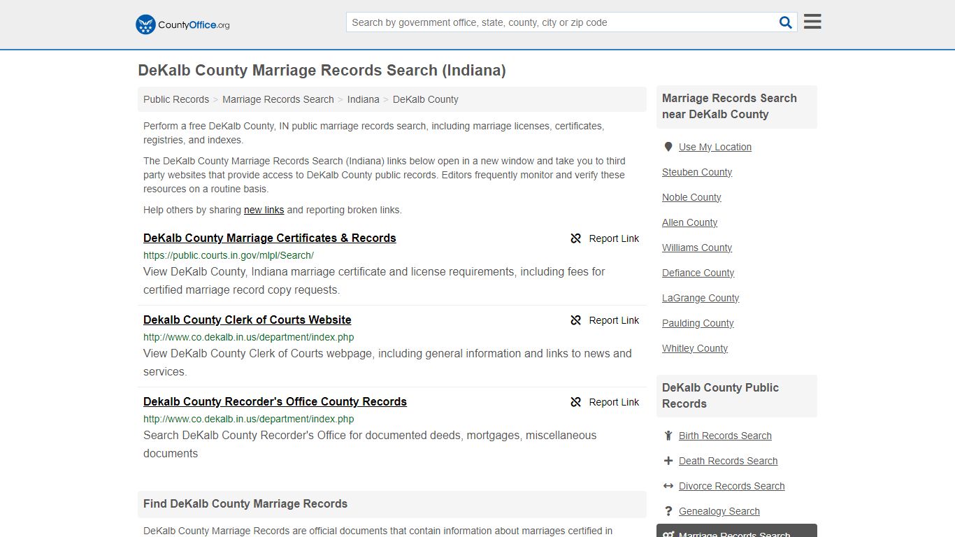 DeKalb County Marriage Records Search (Indiana) - County Office
