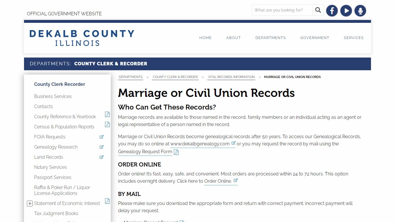 Marriage or Civil Union Records - DeKalb County, Illinois