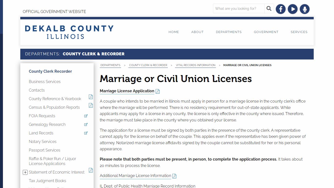 Marriage or Civil Union Licenses - DeKalb County, Illinois